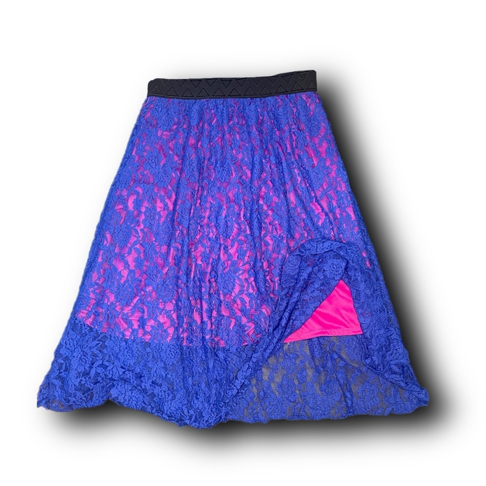 Purple & Pink A-Line Cottagecore Lace Overlay Midi Skirt